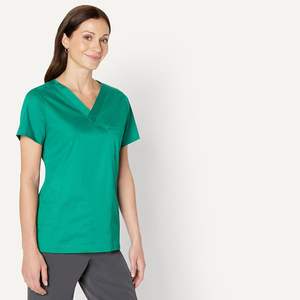 Conjuntos de Uniformes Médicos Unisex de Satén con Manga Corta, Blusa con Cierre de 1/4 en la Espalda y Pantalones Rectos para Enfermería - Product Image 2