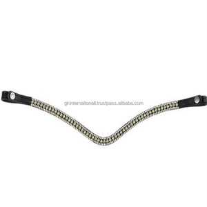 Banda para la frente de cuero de caballo hecha a mano con cristal brillante perlas verdes polvorientas banda para la frente de cuero Ecuestre para montar a caballo - Product Image 5