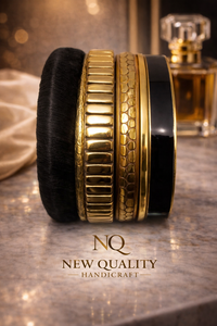 Fashion Women <b>Bangle</b> <b>Set</b> – Black & Gold Resin Bracelets with Stone Work, Party Wear Jewelry Supplier - Product Image 2