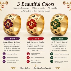 กำไลข้อมือทองชุบลายดอกไม้สีม่วงเพ้นท์มือ  กำไลทองเหลืองเคลือบลายดอกไม้  เครื่องประดับสไตล์อินเดีย ขายส่ง B2B - Product Image 4