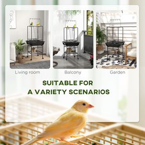 Supporto per Pappagalli Piccoli Grigio Scuro con Ruote, Ciotole in Acciaio Inox, Vassoio Estraibile per Uso Interno/Esterno, Accessori di Qualità per Uccelli - Product Image 3