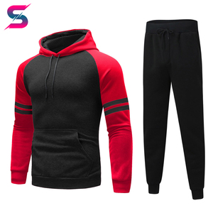 Men's Color Blocking Hooded Tracksuit <b>Set</b> Casual Autumn Wear Full Sleeve Drawstring Sweatshirt And Pants Polyester Cotton - Product Image 6