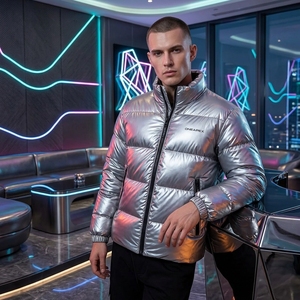 Men's <b>Silver</b> <b>Puffer</b> <b>Jacket</b> Quilted Winter Coat Full Zip High Collar Warm Outdoor <b>Jacket</b> ONEAPEX OEM Wholesale - Product Image 5