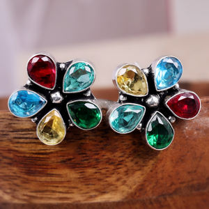 ARTS JEWELS Pendientes de Flor con Circonitas Multicolor para Mujer, de Latón Oxidado Plateado |   Joyería de Regalo con Diseño Floral Tribal Bohemio - Product Image 5