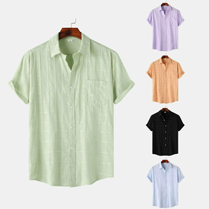 Camisa de Manga Corta Casual para Hombre, Estilo Verano 2026, Lino y Algodón, Color Sólido - Product Image 5