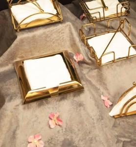 Glam Gold Metal Tissue Box Holder With White Napkins Convenient Design - Product Image 2