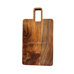 Round Wooden <b>Serving</b> <b>Tray</b> With Handle Polished Finish Natural <b>Wood</b> Pattern Food Safe Made in Vietnam - Product Image 3