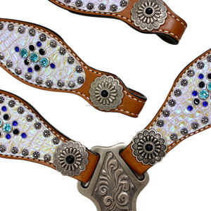 Logo personnalisé en acier offres équitation Western équestre licou ensemble sur Lay entouré de cuir Headstall et collier de poitrine - Product Image 3