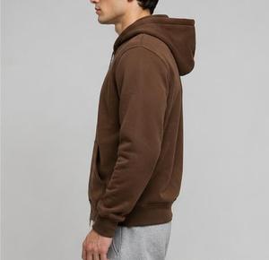 Sweat-shirt à capuche unisexe marron uni zippé, coupe classique, tricoté décontracté avec poches, idéal pour l'hiver, anti-rétrécissement - Product Image 3