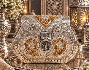 Handmade Fashion Colorful Enamelled Metal Clutch Bag <b>Silver</b> Plated Ethnic Floral Carved Satin Lining Party Wear Evening <b>Handbag</b> - Product Image 2
