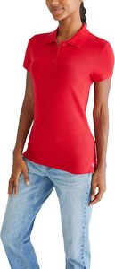 Camiseta de manga corta para mujer, color rojo sólido, transpirable, de punto comprimido, informal. - Product Image 5