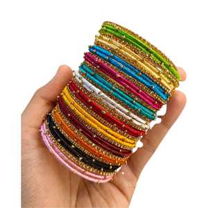 Ethnic Silk Thread Bangles Set Gold Plated Women's Wedding Fashion <b>Jewelry</b> Colorful Traditional Indian <b>Pakistani</b> Bracelets - Product Image 1