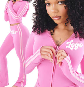Manufacturer Custom Logo Yoga Women Sets Contrast Color Hoodie Jacket With Yoga <b>Leggings</b> <b>Flare</b> Pants 2 Pieces Tracksuit Set - Product Image 1