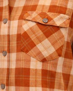 Custom Orange And Beige Plaid Womens Short Sleeve Button Up Shirt Casual Summer Lightweight Breathable <b>Checkered</b> <b>Top</b> With Pocket - Product Image 6