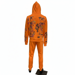 Ensemble sweat à capuche et jogging streetwear graffiti personnalisé haut de gamme, survêtement en molleton de coton entièrement zippé pour hommes et femmes - Product Image 4