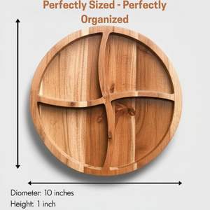 Plateau rond en bois avec 4 compartiments, plateau à collations et fruits secs, décoratif, qualité luxueuse, multi-usages, pour servir des fruits secs - Product Image 2