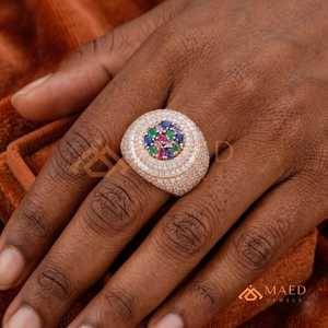 Moissanite <b>Ring</b> <b>Men</b> Hip Hop Rose Gold Plated Sterling Silver Multicolor Halo Luxury Statement Jewelry Gift - Product Image 4