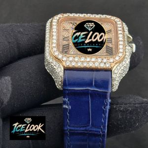 ICE LOOK นาฬิกาข้อมือผู้ชายสุดหรู ตัวเรือนสแตนเลสสตีลทรงสี่เหลี่ยม กระจกแซฟไฟร์ ระบบกลไก สายหนังสีน้ำเงิน หน้าปัดอนาล็อก ตัวเลขโรมัน - Product Image 2