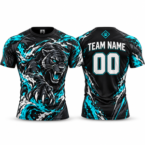 เสื้อรัดกล้ามเนื้อแขนสั้นพิมพ์ลายแบบรีดร้อนตามสั่ง สำหรับผู้ชายและผู้หญิง รับผลิตแบบ OEM แบรนด์ส่วนตัว ชุดกีฬา MMA BJJ - Product Image 2