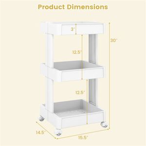 Carrito de Almacenamiento Rodante de 3 Niveles, 15.5'' x 14.5'' x 30'', Bandejas Ventiladas Desmontables para Cocina y Baño - Product Image 5
