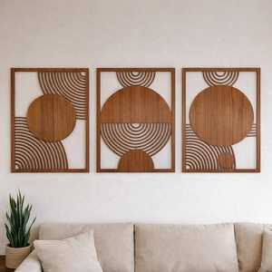 Panneau mural en bois géométrique moderne, décoration murale en bois artisanale pour salon, chambre et décoration intérieure - Product Image 1