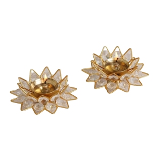 Juego de 2 cuencos Urli de latón con diseño de loto de cristal para decoración de Diwali, centro de mesa de lujo para bodas, decoración festiva india. - Product Image 1