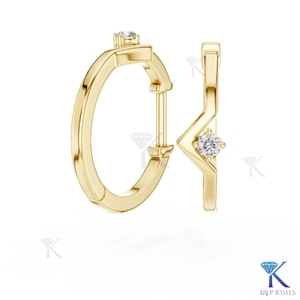 Lab Grown CVD Diamond Solitaire Chevron V Shape <b>Hoop</b> <b>Earrings</b> Snap Back 14K <b>Solid</b> Gold Luxury Women's Jewellery - Product Image 1