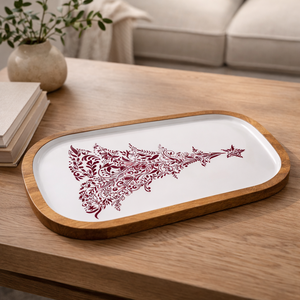 Bandeja de servir de madera de mango esmaltada hecha a mano, grande y pequeña, color granate, con diseño de árbol de Navidad, personalizada, para aperitivos, vajilla, juegos de platos de servir - Product Image 4