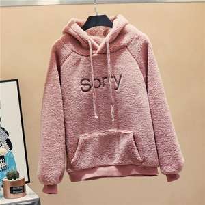 Automne hiver XXL femmes décontracté hauts nouveau épais chaud velours cachemire pull avec solide bleu ample à manches longues sweat à capuche - Product Image 1