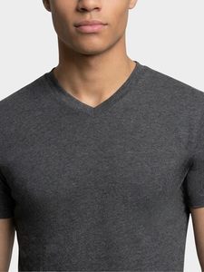Vêtements pour hommes en coton mélangé durable, douceur supérieure, manches courtes, col en V essentiel - Product Image 2