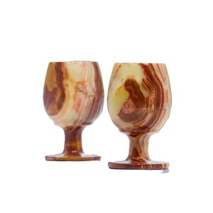 Ensemble de 2 gobelets à pied en onyx naturel, verres à vin faits à la main en forme de pierre, vaisselle en pierre, vente en gros, logo personnalisé, décoration de bar - Product Image 1