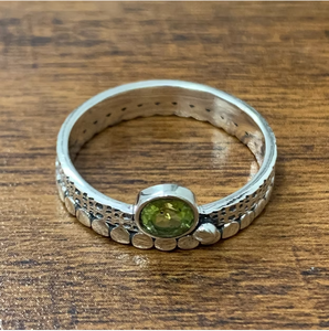 Unique Hammered <b>Peridot</b> Solitaire <b>Ring</b> Crafted Textured Silver 925 Band - Elegant Green Gemstone Statement <b>Ring</b> Perfect for Gift - Product Image 3