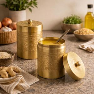 Pure Brass Kitchen Storage Jar with Lid Handmade Airtight Brass <b>Container</b> for Spices Dry Fruits Tea Coffee Kitchen Storage - Product Image 2