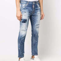 Jeans déchirés en denim délavé uni pour homme, coupe slim, extensibles, style streetwear, 100 % coton, vente en gros