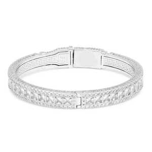 Luxury Silver Square Moissanite Charm Bracelet with Rhodium Plating Greek Pattern Border <b>for</b> <b>Men</b> Hip Hop Iced Jewelry Party Wear - Product Image 2