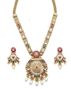 Beautiful Antique Ethnic Beaded High <b>Gold</b> Polish Fancy Style Elegant Traditional Green Flower Necklace <b>Earrings</b> Headpiece <b>Set</b> - Product Image 1