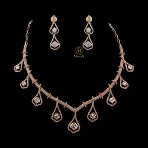 Sona Moissanite Gold Plated Designer <b>Bridal</b> <b>Jewelry</b> <b>Set</b> with Earrings - Product Image 3