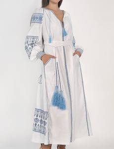 Vestido Maxi de Algodón Blanco Premium para Mujer, con Simbolismo Ucraniano Antiguo, Tejido, Elegante, Cintura Natural, Colección Exclusiva - Product Image 4