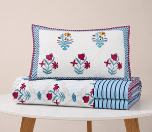 King Size Hand Block Printed Cotton Quilt Comforter <b>Set</b> Reversible Floral Jaipur <b>Bedding</b> with Pillow Covers Soft Quilted Blanket - Product Image 2