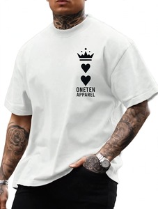 ONETEN APPAREL <b>Men</b> <b>White</b> Oversized <b>Short</b> <b>Sleeve</b> T <b>Shirt</b> Crown Heart Print Streetwear O Neck Tee - Product Image 1