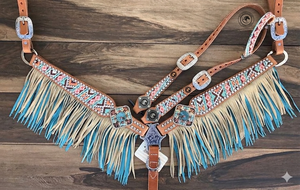 Premium Wholesale Western Leather Headstall with Sier Buckles & Fringes Fancy Design for Riding & Racing - Product Image 3