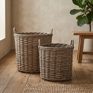 New Modern Minimalist Woven Rattan Storage Basket Set Eco-Friendly Round Organizer Container Handles Home Decoration Wicker Box - Product Image 2