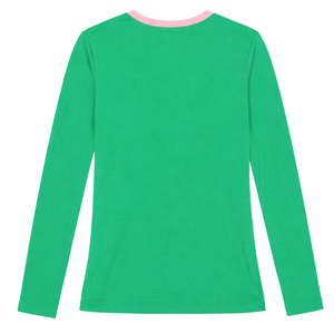 T-shirt vert à manches longues AKA 1908 pour femme, broderie chenille, vêtements de sororité grecque, tee-shirt en coton premium, coupe élégante - Product Image 2