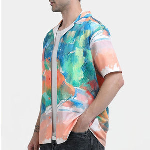 เสื้อเชิ้ตฮาวายแขนสั้นพิมพ์ลายแบบนามธรรมสำหรับผู้ชาย ปกคอพับได้ ระบายอากาศได้ดี เหมาะสำหรับใส่ในช่วงวันหยุดฤดูร้อน ผลิตจากผ้าป๊อปลินโพลีเอสเตอร์ 100% - Product Image 5