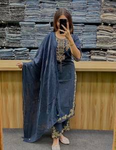 Yellow Embroidered <b>Women</b> <b>Suit</b> Set <b>3</b> <b>Piece</b> Kurta Palazzo Dupatta Salwar Kameez Outfit for Party Wedding - Product Image 3