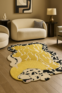 Custom Contemporary Irregular Abstract Rug Hand Tufted dog pet Pattern yellow black white Wool <b>Carpet</b> for Home Decor - Product Image 1