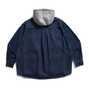 Sudadera con Capucha de Mezclilla Corta Personalizada, Estilo Vintage Lavado, Hombros Caídos, Unisex, Chaqueta de Moda Urbana - Product Image 3