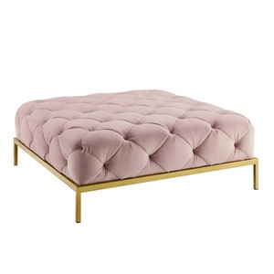 Tabouret ottoman rond classique en métal doré avec tissu noir moelleux et pieds en acier inoxydable – Accessoire de décoration intérieure - Product Image 6