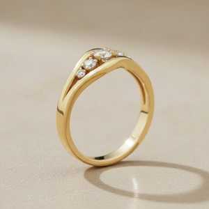 Lab Grown Round Cut Diamond Unique Wave Band <b>Ring</b> For Women's 14K Solid Gold Fine Engagement Surprise Gift For Lovers - Product Image 5