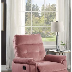 Luxurious Blush Pink Velvet Motion <b>Recliner</b> Chair 1pc Manual Motion Plush Armrest Tufted Back Couch Living Room Furniture - Product Image 5
